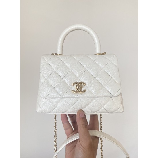 Chanel Mini Flap Bag Top Handle White For Women 7.5in/19cm