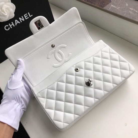 Chanel Classic HandBag White For Women 9.9in/25.5cm A01112