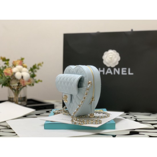 Chanel Mini Heart Bag Grey For Women 7in/18cm AS3191 B07958