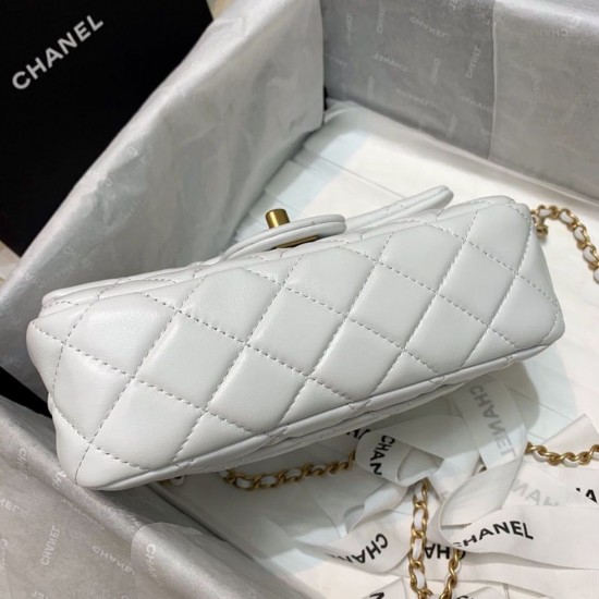 Chanel Flap Bag With CC Ball On Strap White For Women, Women’s Handbags, Shoulder And Crossbody Bags 7.8in/20cm AS1787