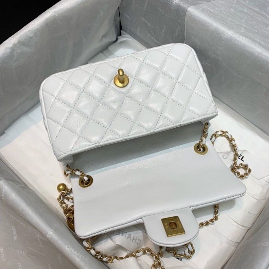 Chanel Flap Bag With CC Ball On Strap White For Women, Women’s Handbags, Shoulder And Crossbody Bags 7.8in/20cm AS1787