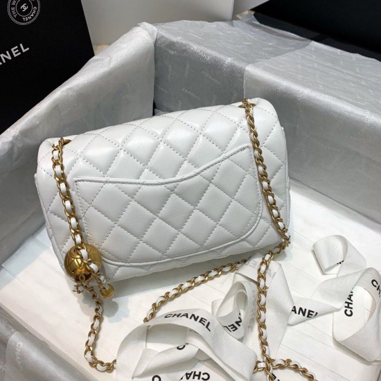 Chanel Flap Bag With CC Ball On Strap White For Women, Women’s Handbags, Shoulder And Crossbody Bags 7.8in/20cm AS1787