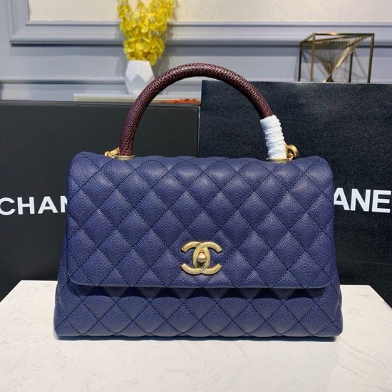 Chanel Large Flap Bag With Top Handle Blue For Women, Women’s Handbags, Shoulder And Crossbody Bags 11in/28cm A92991