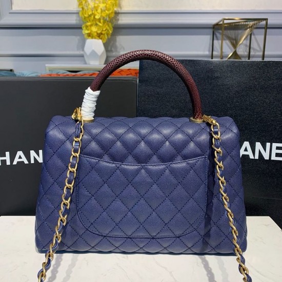 Chanel Large Flap Bag With Top Handle Blue For Women, Women’s Handbags, Shoulder And Crossbody Bags 11in/28cm A92991