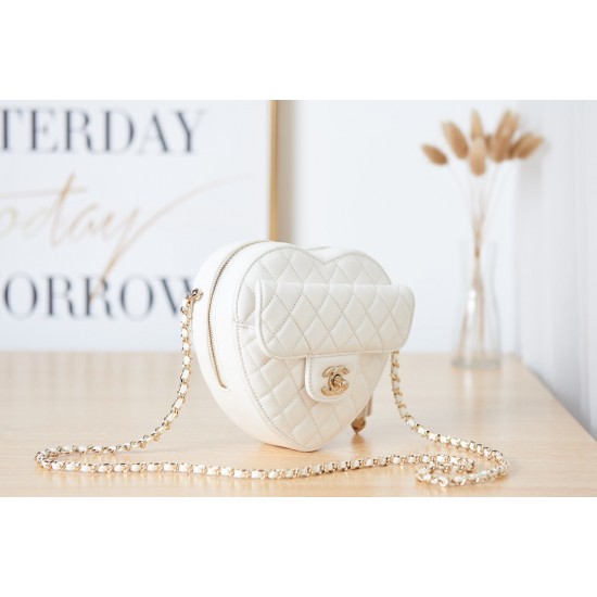 Chanel Mini Heart Bag White For Women 7in/18cm AS3191 B07958 10601