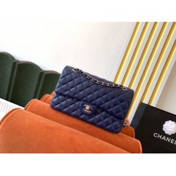 Chanel Classic Handbag Navy Blue For Women, Women’s Bags, Shoulder And Crossbody Bags 10.2in/26cm A01112