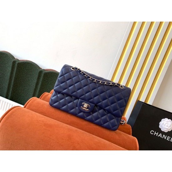 Chanel Classic Handbag Navy Blue For Women, Women’s Bags, Shoulder And Crossbody Bags 10.2in/26cm A01112