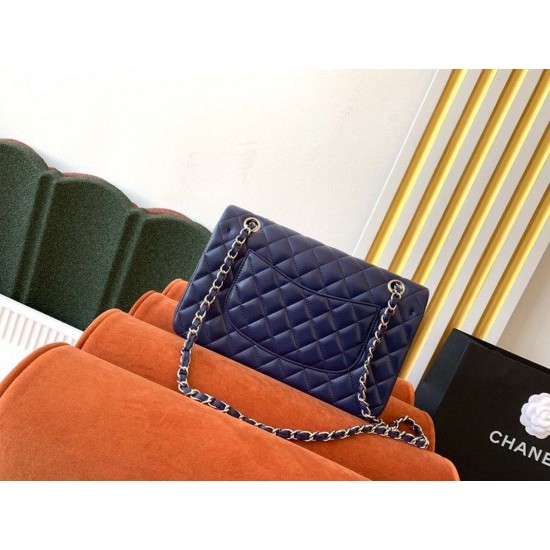 Chanel Classic Handbag Navy Blue For Women, Women’s Bags, Shoulder And Crossbody Bags 10.2in/26cm A01112