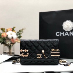 Chanel Flap Bag Gold Toned Hardware Black For Women 7.4in/19cm