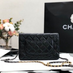 Chanel Flap Bag Gold Toned Hardware Black For Women 7.4in/19cm