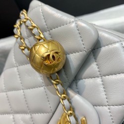 Chanel Classic Flap With Charm Chain With CC Details On Strap Bag 17cm/7inch Gold Hardware Grey