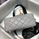 Chanel Classic Flap With Charm Chain With CC Details On Strap Bag 17cm/7inch Gold Hardware Grey