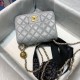 Chanel Classic Flap With Charm Chain With CC Details On Strap Bag 17cm/7inch Gold Hardware Grey