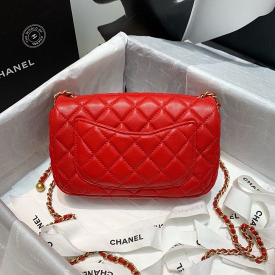 Chanel Flap Bag With CC Ball On Strap Red For Women, Women’s Handbags, Shoulder And Crossbody Bags 7.8in/20cm AS1787