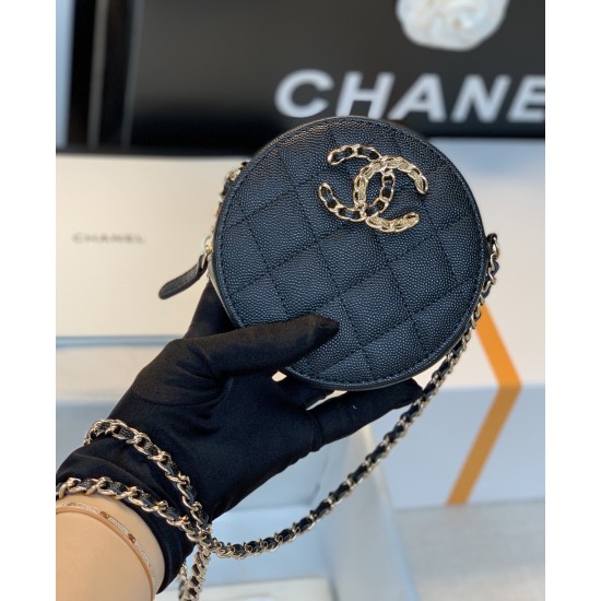 Chanel Round Bag Crossbody Black For Women 4.7in/12cm