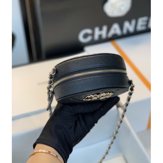 Chanel Round Bag Crossbody Black For Women 4.7in/12cm