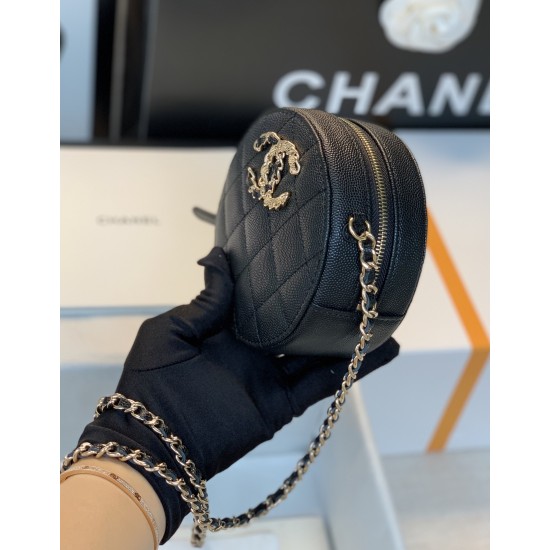 Chanel Round Bag Crossbody Black For Women 4.7in/12cm