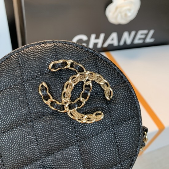 Chanel Round Bag Crossbody Black For Women 4.7in/12cm