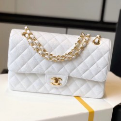 Chanel Classic Medium Flapbag Golden Hardware White 10in/25.5cm