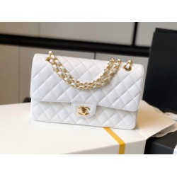 Chanel Classic Medium Flapbag Golden Hardware White 10in/25.5cm