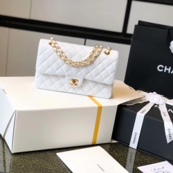 Chanel Classic Medium Flapbag Golden Hardware White 10in/25.5cm