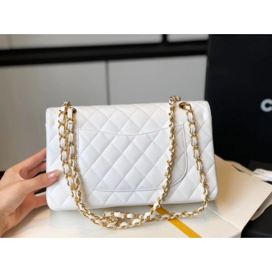 Chanel Classic Medium Flapbag Golden Hardware White 10in/25.5cm