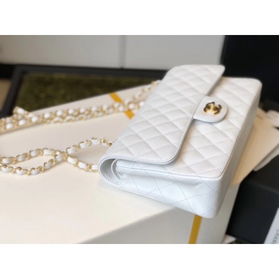 Chanel Classic Medium Flapbag Golden Hardware White 10in/25.5cm