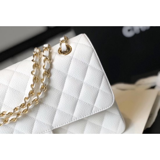 Chanel Classic Medium Flapbag Golden Hardware White 10in/25.5cm