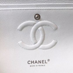 Chanel Classic Medium Flapbag Silver Hardware White 10in/25.5cm