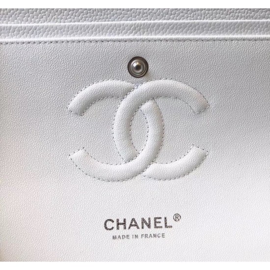 Chanel Classic Medium Flapbag Silver Hardware White 10in/25.5cm