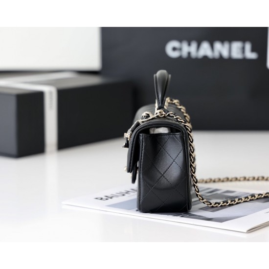 Chanel Mini Flapbag With Top Handle Black For Women 7.8in/20cm