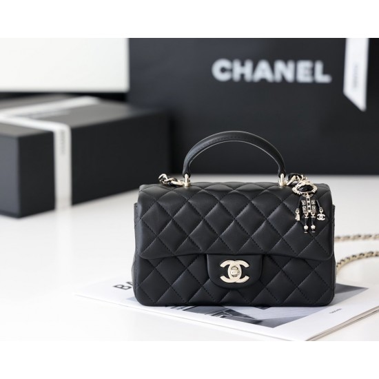 Chanel Mini Flapbag With Top Handle Black For Women 7.8in/20cm