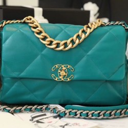 Chanel 19 Handbag 26cm Teal For Women AS1160