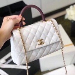 Chanel Coco Handle Quilted Lizard Handle Bag 24cm Caviar Leather Gold Hardware Spring/Summer Act 1 Collection, White