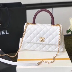 Chanel Coco Handle Quilted Lizard Handle Bag 24cm Caviar Leather Gold Hardware Spring/Summer Act 1 Collection, White