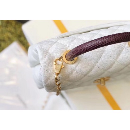 Chanel Coco Handle Quilted Lizard Handle Bag 24cm Caviar Leather Gold Hardware Spring/Summer Act 1 Collection, White