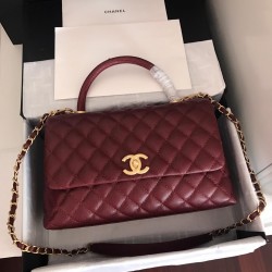 Chanel Handbag With Top Handle Dark Red For Women 11in/28cm