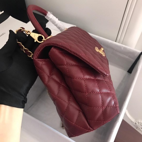 Chanel Handbag With Top Handle Dark Red For Women 11in/28cm