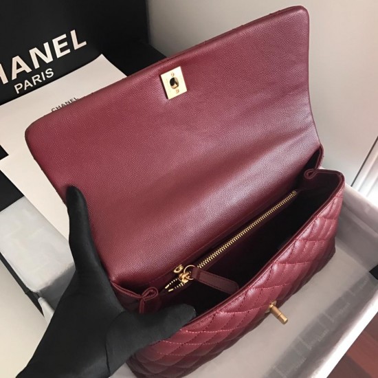 Chanel Handbag With Top Handle Dark Red For Women 11in/28cm