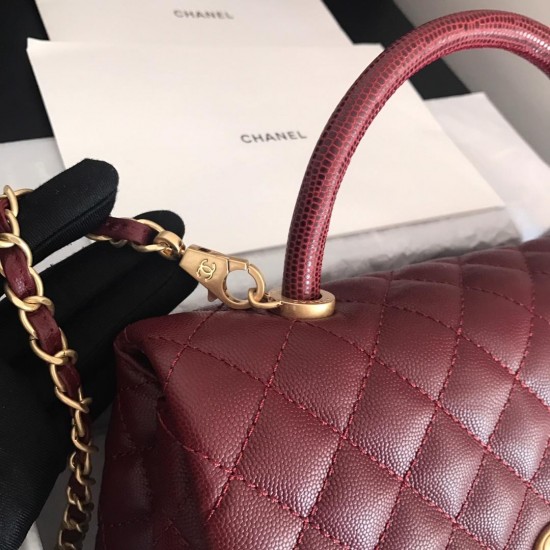 Chanel Handbag With Top Handle Dark Red For Women 11in/28cm