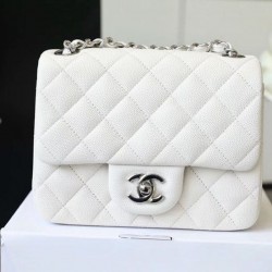 Chanel Classic Mini Flap Bag Silver Hardware White For Women 6.6in/17cm A35200