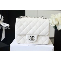 Chanel Classic Mini Flap Bag Silver Hardware White For Women 6.6in/17cm A35200