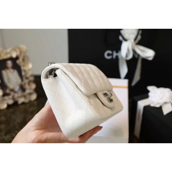 Chanel Classic Mini Flap Bag Silver Hardware White For Women 6.6in/17cm A35200