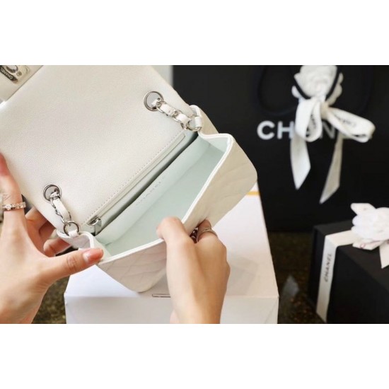 Chanel Classic Mini Flap Bag Silver Hardware White For Women 6.6in/17cm A35200