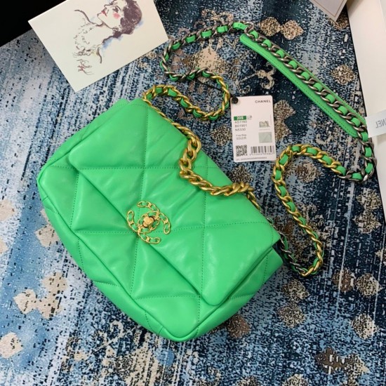 Chanel 19 Handbag 26cm Green For Women AS1160