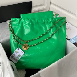 Chanel 22 Handbag Gold Hardware Shiny Green For Women, Women’s Handbags, Shoulder Bags 16.5in/38cm AS3261