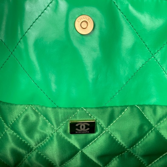 Chanel 22 Handbag Gold Hardware Shiny Green For Women, Women’s Handbags, Shoulder Bags 16.5in/38cm AS3261