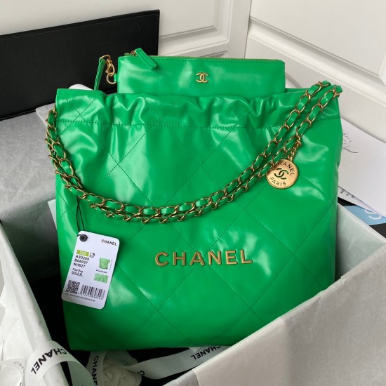 Chanel 22 Handbag Gold Hardware Shiny Green For Women, Women’s Handbags, Shoulder Bags 16.5in/38cm AS3261