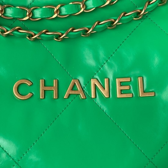 Chanel 22 Handbag Gold Hardware Shiny Green For Women, Women’s Handbags, Shoulder Bags 16.5in/38cm AS3261