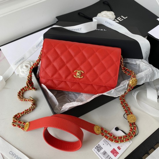 Chanel Small Flap Bag Gold Hardware Red For Women, Women’s Handbags, Shoulder Bags 7.5in/19cm AP2840